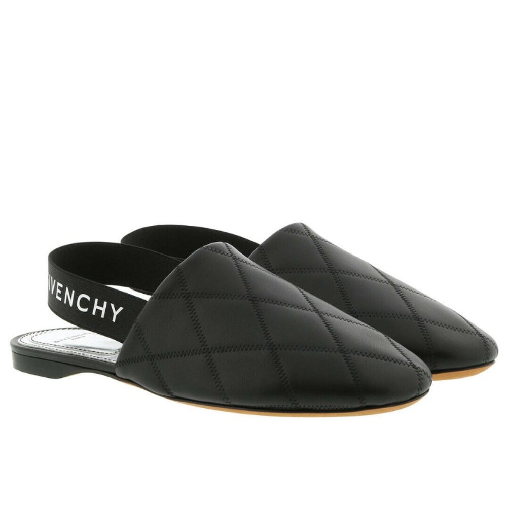 Givenchy Rivington Mules black quilted leather sling back logo strap 39/9 usa